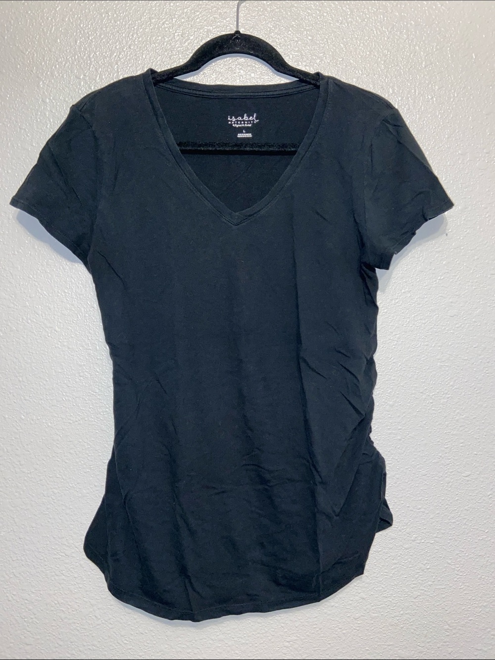 Isabel Maternity by Ingrid & Isabel Black V-Neck Short Sleeve Tee, Size Large
